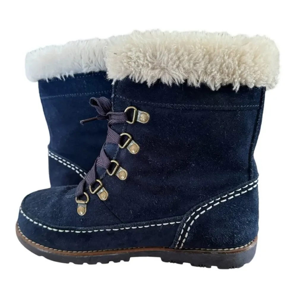 LAMO Girls’ Taylor Suede Fashion Boots Faux Fur Blue Size 5 Winter Warm